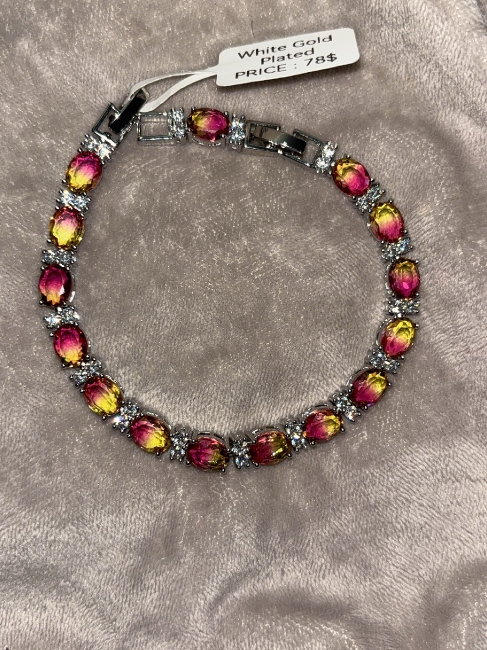 Anthropologie Pink-to-Yellow Gradient White Gold Plated Bracelet